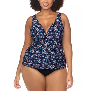Raisins Juniors Plus Size 20W Tanzania Floral Tankini Swimsuit Top in Black 1323
